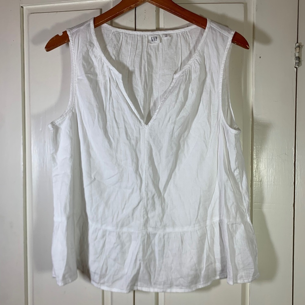 Gap Womens White Cotton Blend Sleeveless Peplum V-Neck Top Size S Resortwear